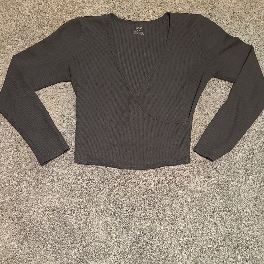 Aerie Charcoal Ribbed Long Sleeve Top
